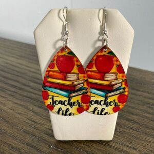 2/$10 ⭐️ 3/$12 | Wooden Teardrop Teacher Life Earrings